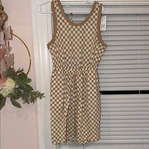 GAP Tan and White Checkered Mini Dress